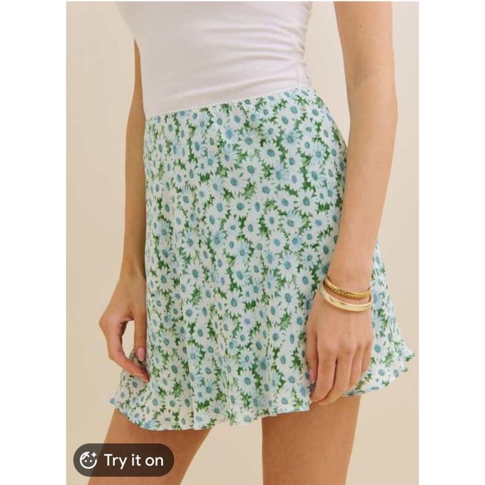Reformation Brandy Skirt Women’s Size L Blue Floral Mini Skirt Cottagecore 🌼☀️